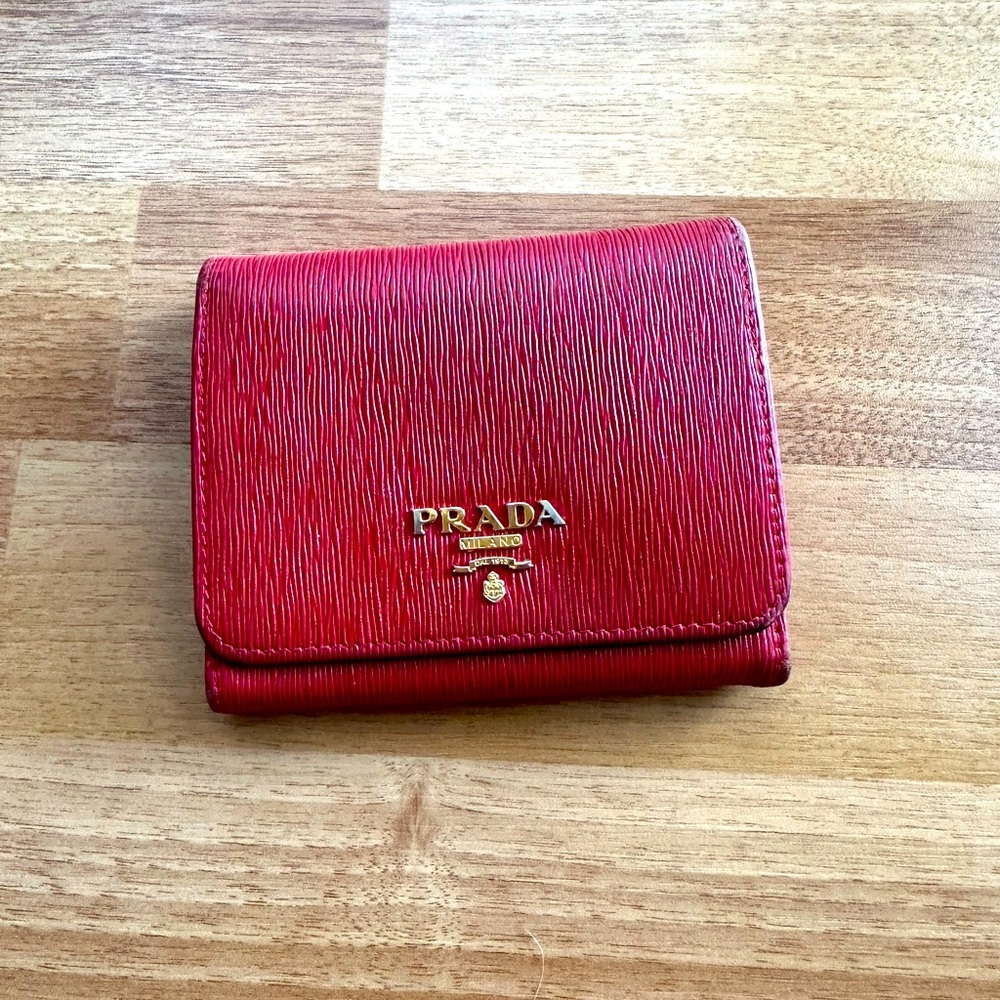 Prada Trifold Saffiano Leather Wallet Red